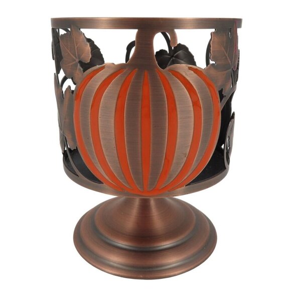 Bath & Body Works Fall Harvest Copper Metal Pumpkin Leaves Candle Holder Autumn - Picture 1 of 9